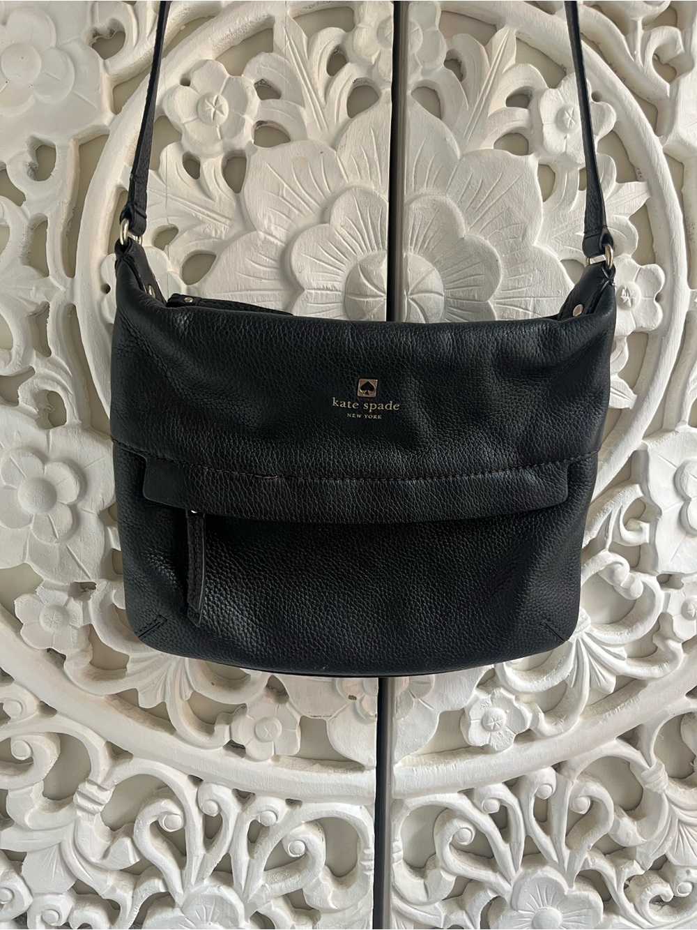 Kate Spade New York Black Pebbled Leather Crossbody Shoulder Bag Slouchy